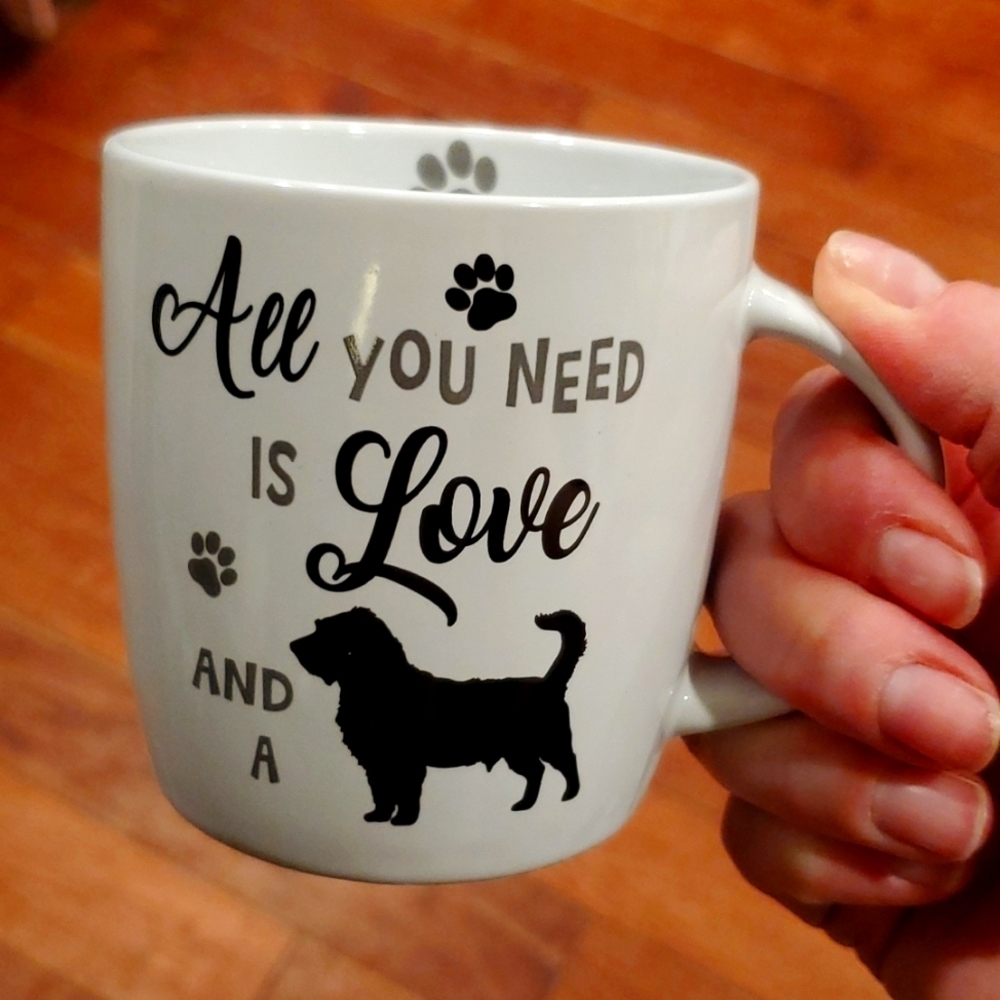 All you need is Love and a dog. COFFEE MUG
